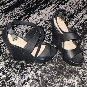 Forever 21 Black Cross-Strap Wedges